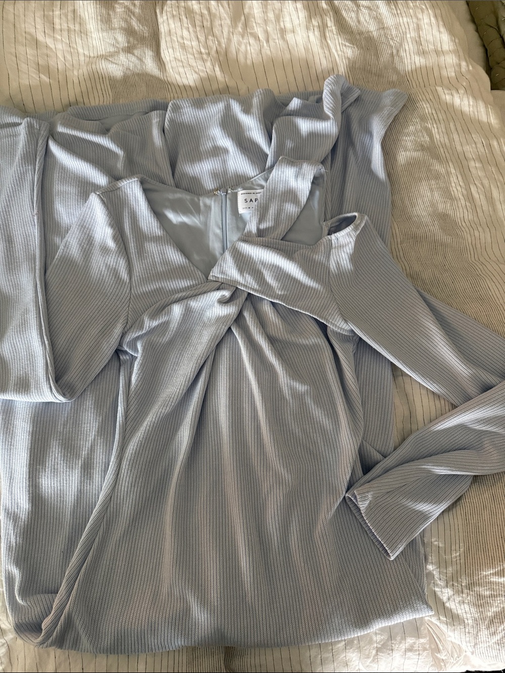 SABO Maxi Twist-Front Long Sleeve Dress in Light Blue